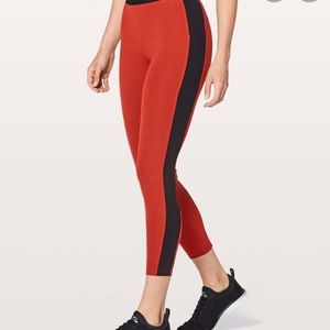 Red with black stripe Lululemon leggings